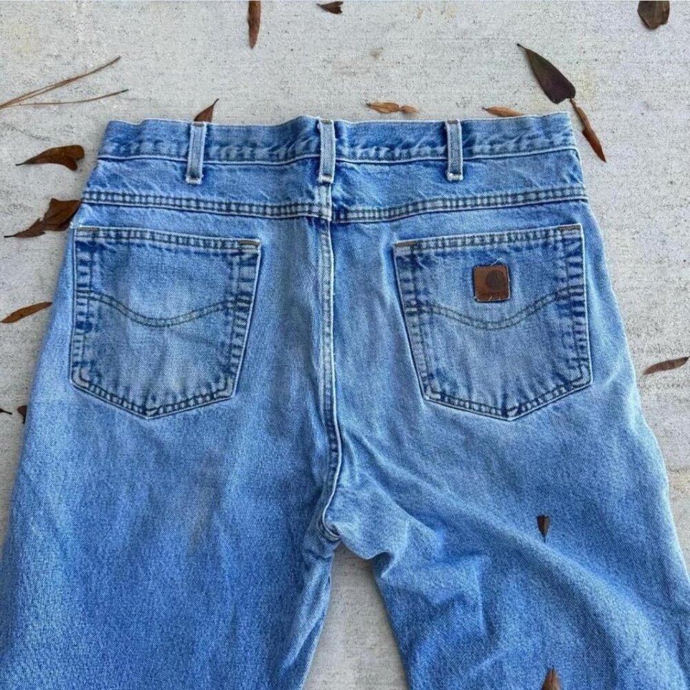 Vintage Y2k Carhartt Blue Denim Jeans Thrashed Carpenter Jeans Mens Size 36 x 34